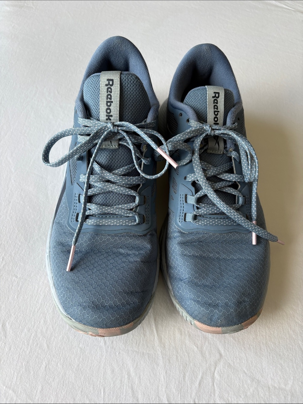 Reebok Dusty Blue Mesh Training Sneakers with Pink Accents